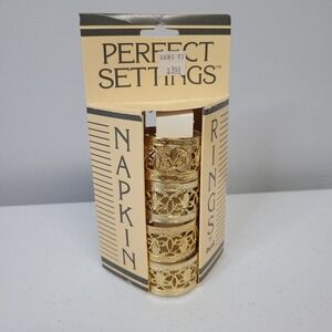 Vintage Ex Cell Perfect Settings‎ Gold Filigree Napkin Rings Set of 4 1990 46392